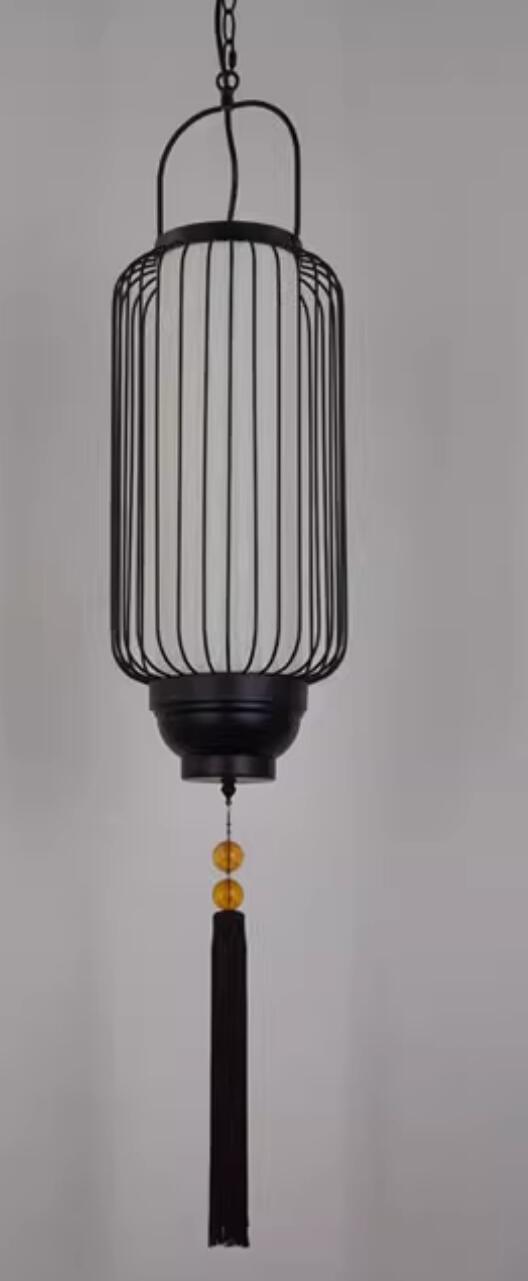 Long Birdcage Lamp Chinese Iron Lighting Tea Room Zen Style Classical Lantern