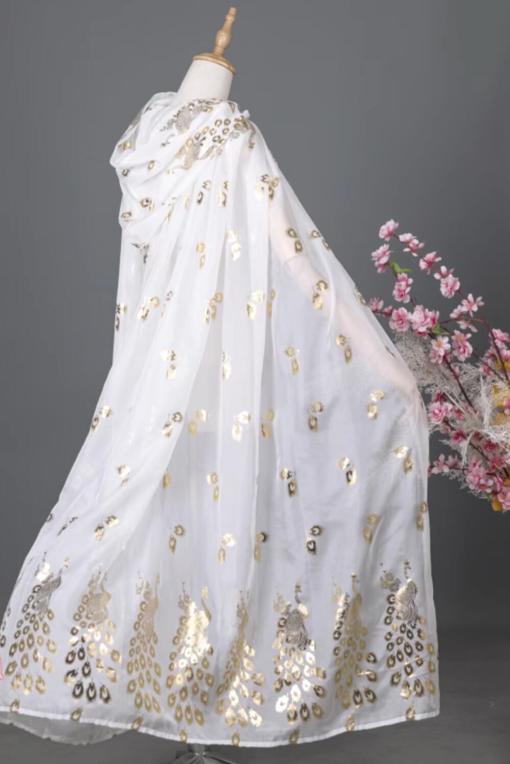 Traditional Chinese Hanfu Cosplay Swordswoman White Cloak Ancient Princess Printing Peacock Cape