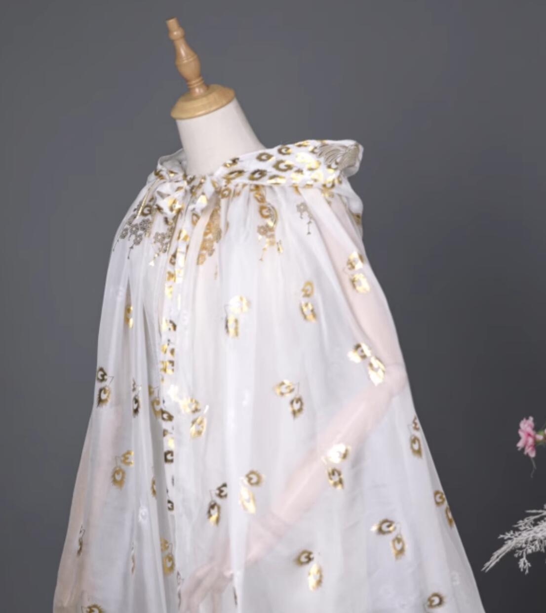 Traditional Chinese Hanfu Cosplay Swordswoman White Cloak Ancient Princess Printing Peacock Cape
