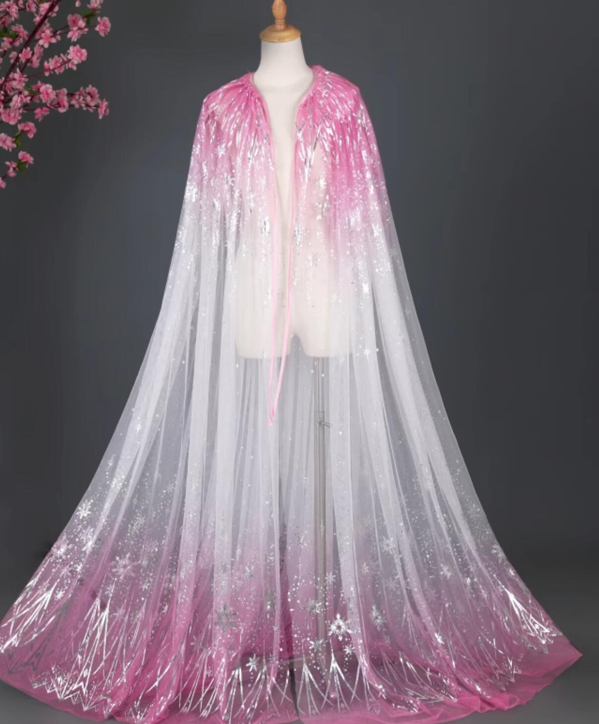 Chinese Ancient Princess Snowflake Cape Traditional Wuxia Hanfu Cosplay Swordswoman Pink Cloak