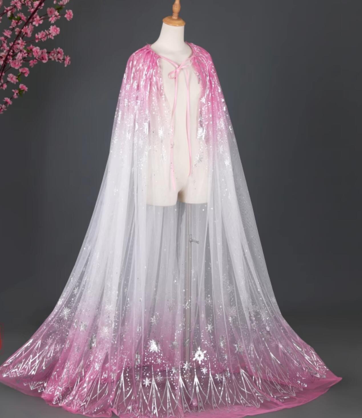 Chinese Ancient Princess Snowflake Cape Traditional Wuxia Hanfu Cosplay Swordswoman Pink Cloak