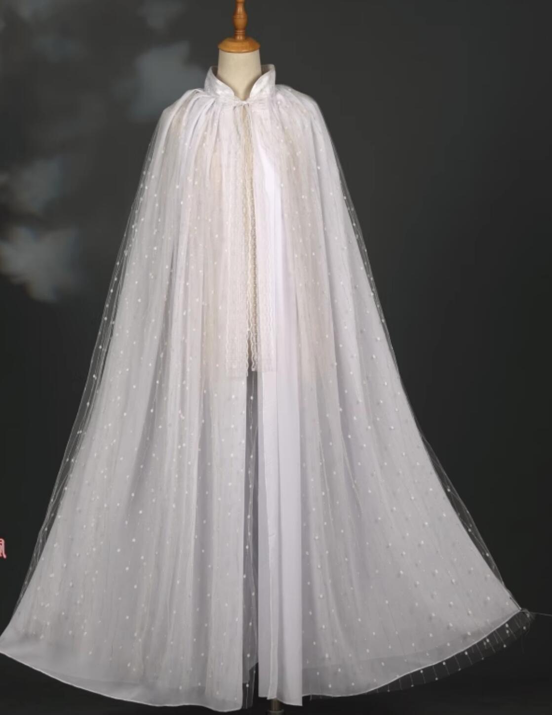 Cosplay Swordswoman White Cloak Chinese Ancient Princess Double Layers Cape Traditional Wuxia Hanfu