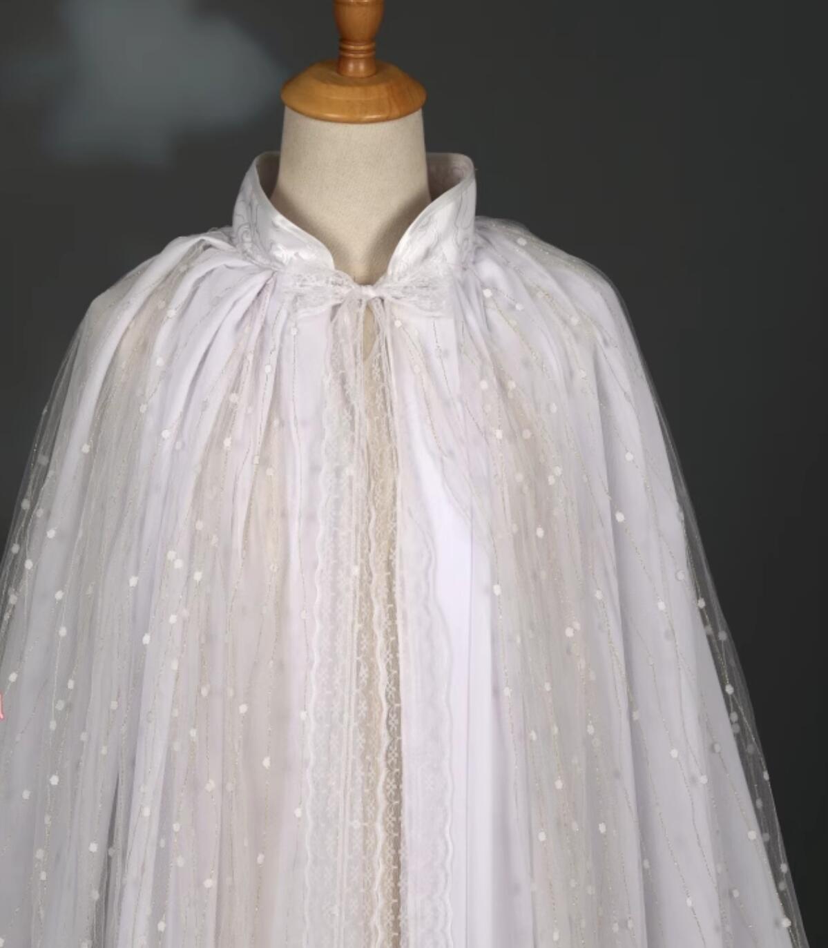 Cosplay Swordswoman White Cloak Chinese Ancient Princess Double Layers Cape Traditional Wuxia Hanfu