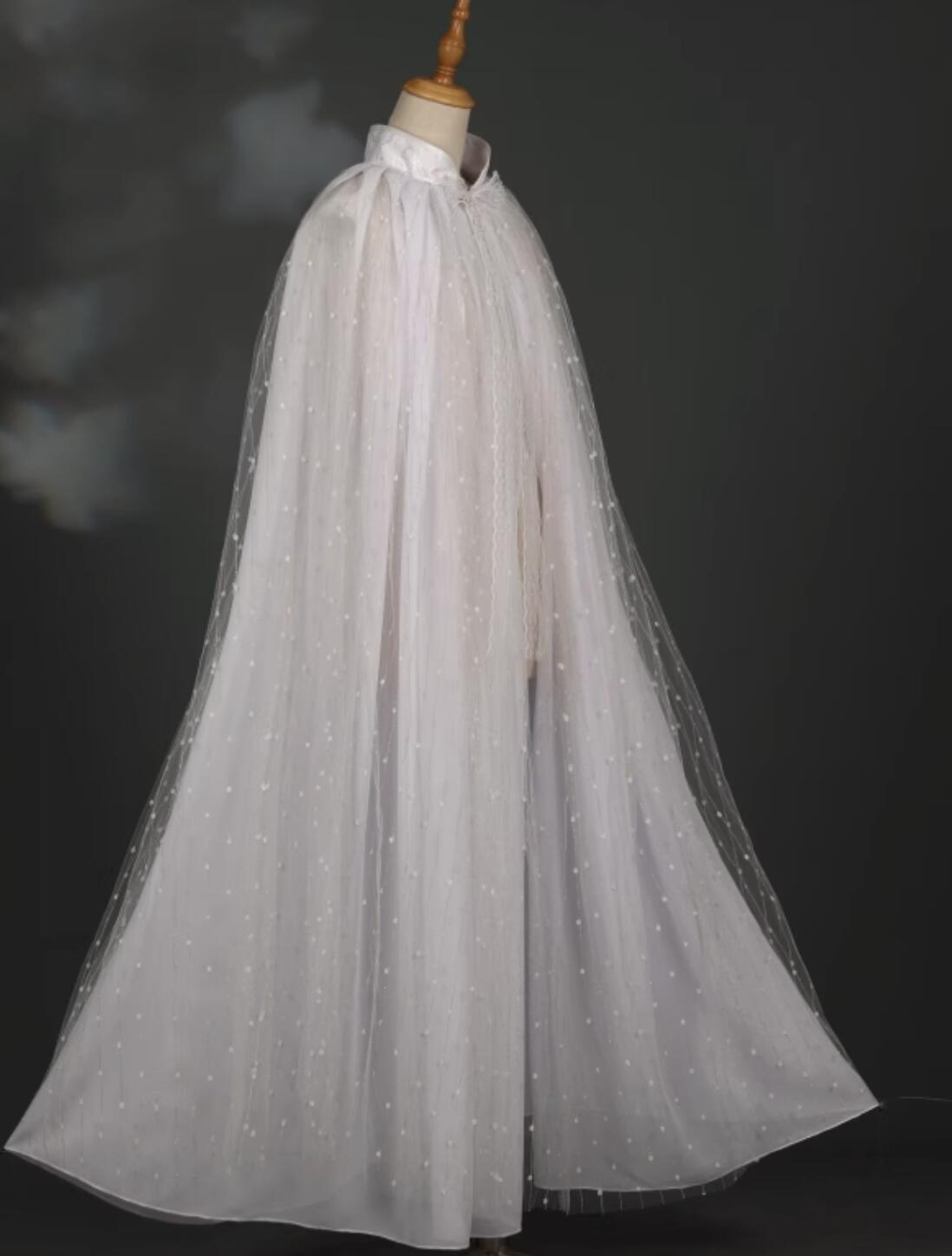 Cosplay Swordswoman White Cloak Chinese Ancient Princess Double Layers Cape Traditional Wuxia Hanfu