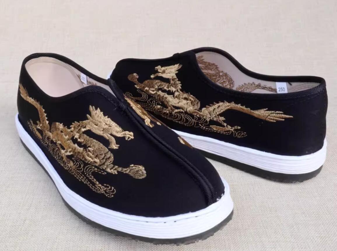 Traditional Chinese Shoes Handmade Strong Cloth Soles Shoes Old Beijing Embroidery Dragon Shoes