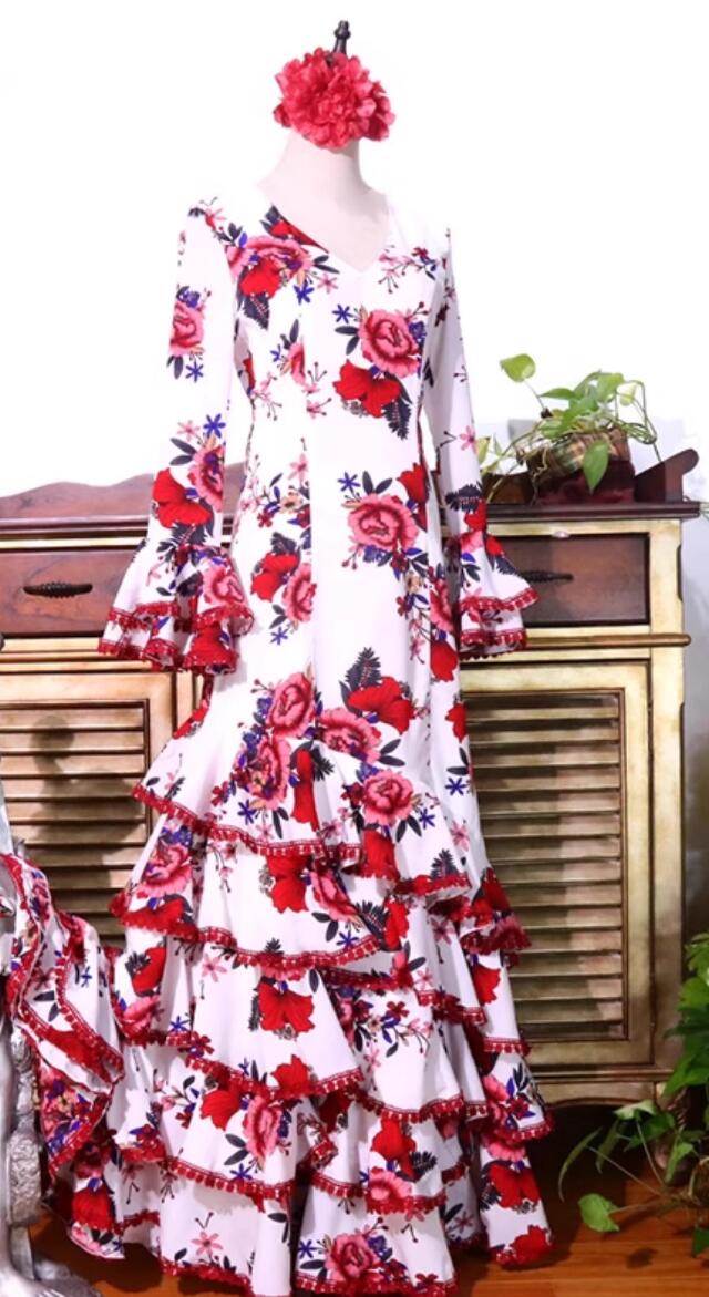 Professional Flamenco Performance Costume Spanish Dance Rose Dress