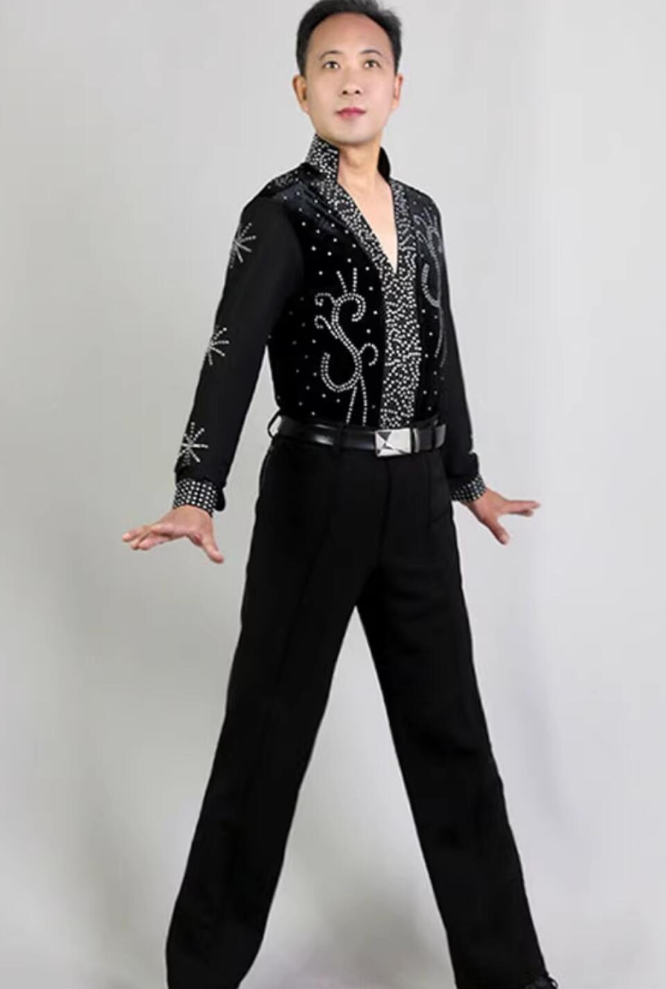 Professional Spanish Dance Black Shirt Flamenco Performance Costume for Men