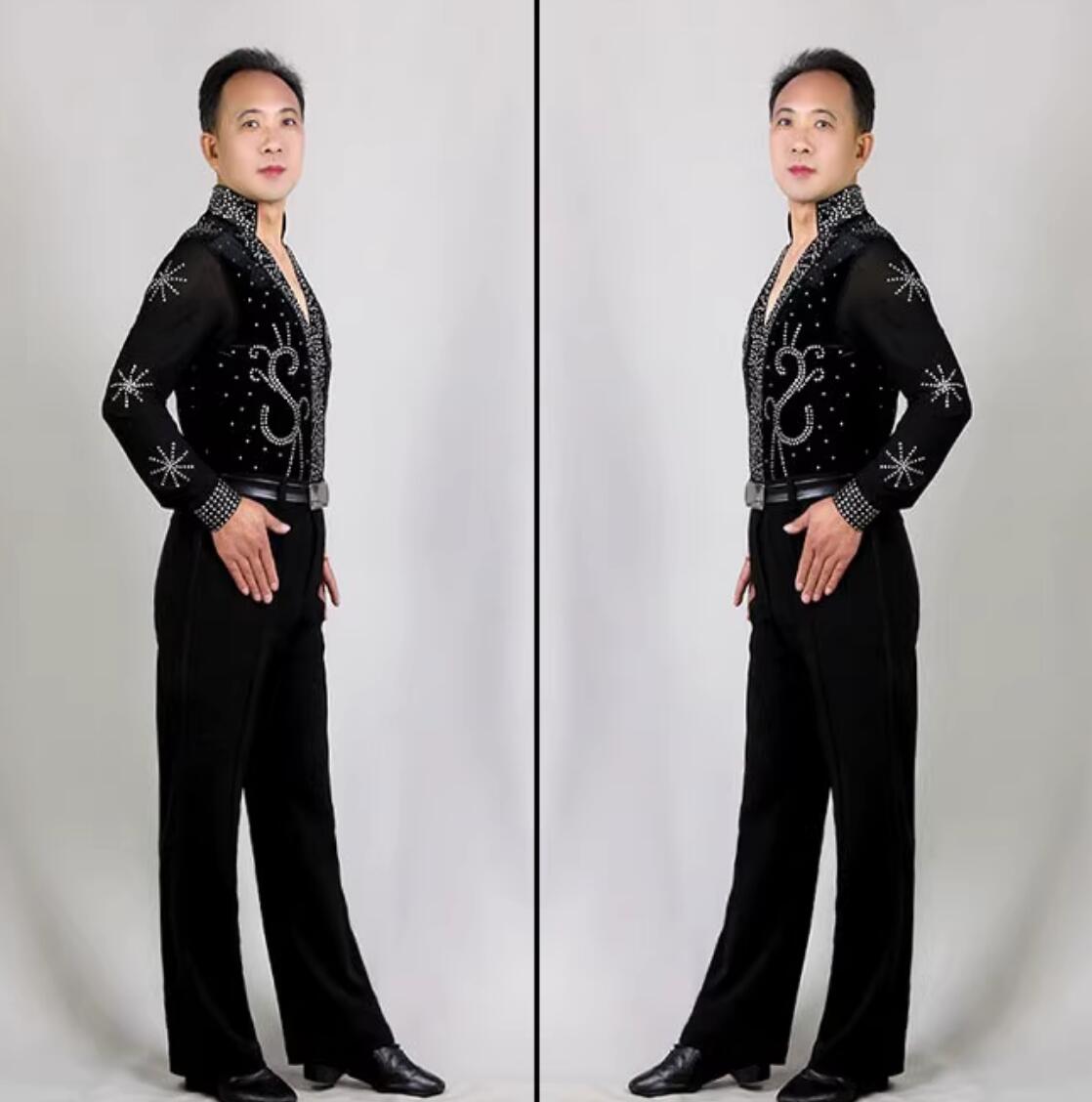Professional Spanish Dance Black Shirt Flamenco Performance Costume for Men