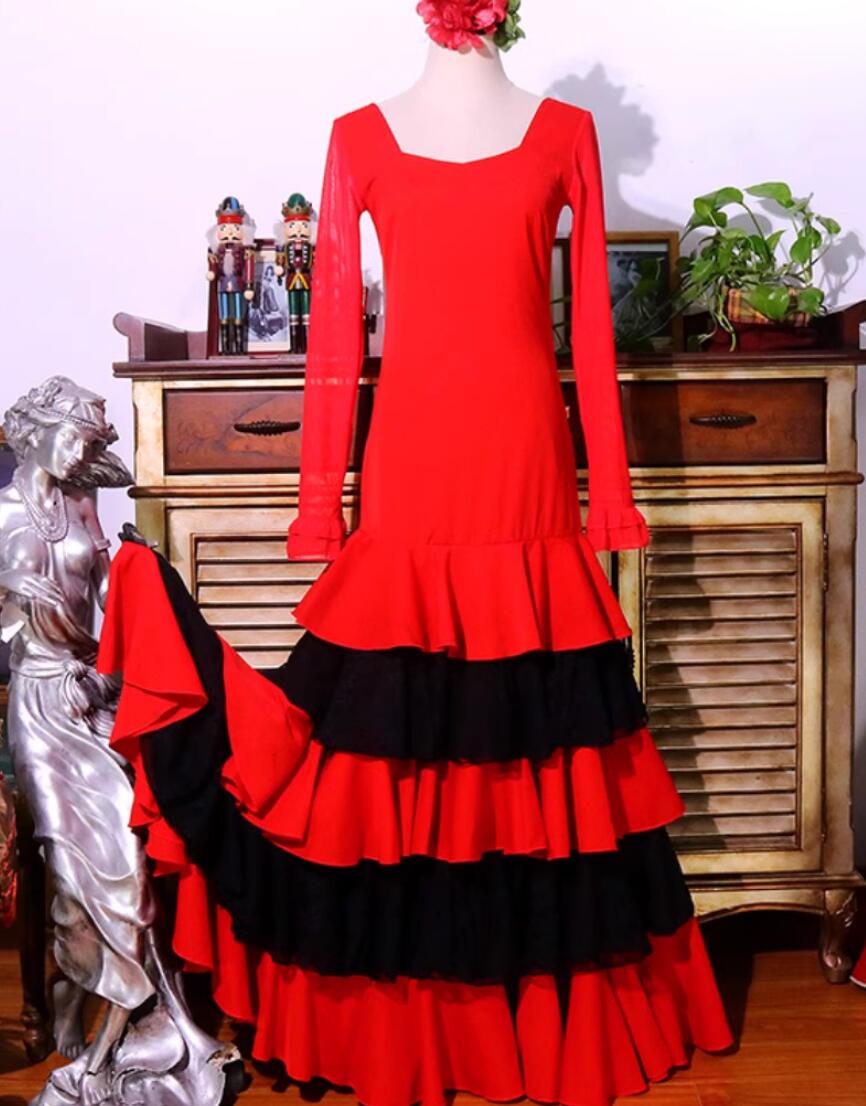 Spanish Flamenco Performance Costume Flamenco Chiffon Dance Dress