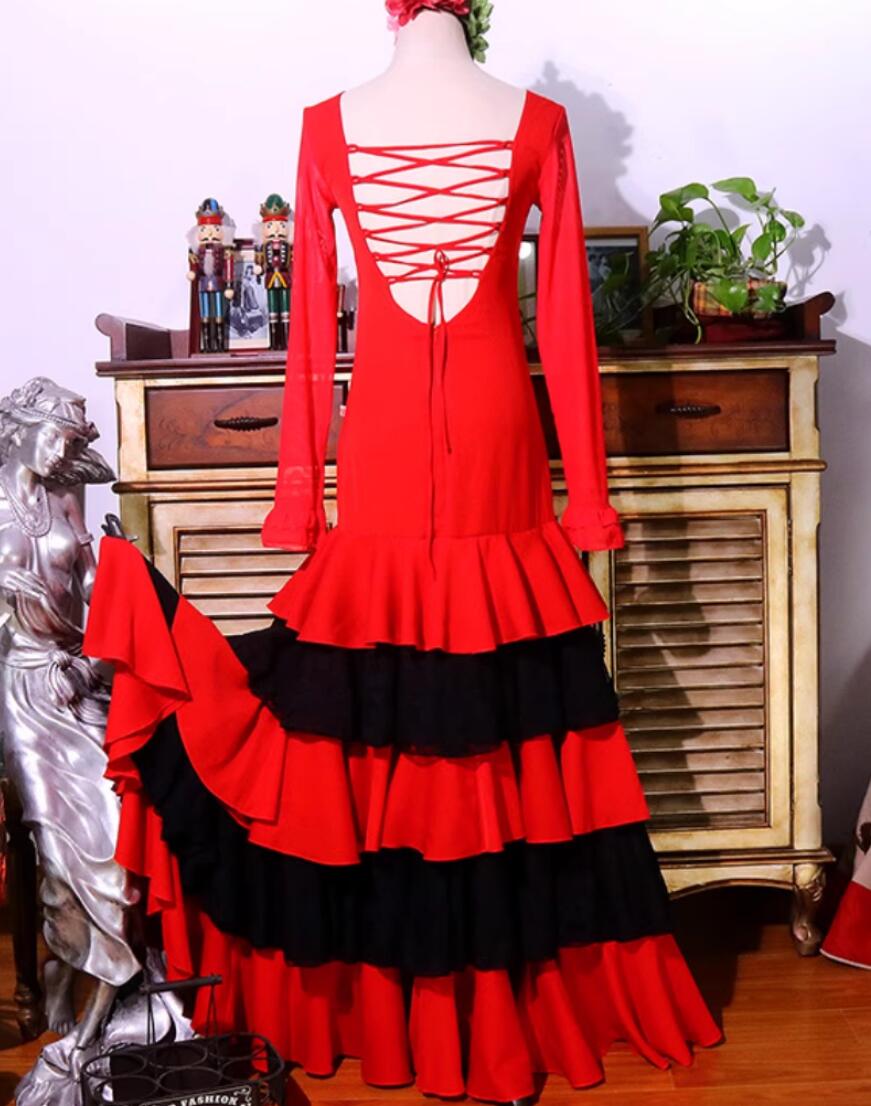 Spanish Flamenco Performance Costume Flamenco Chiffon Dance Dress