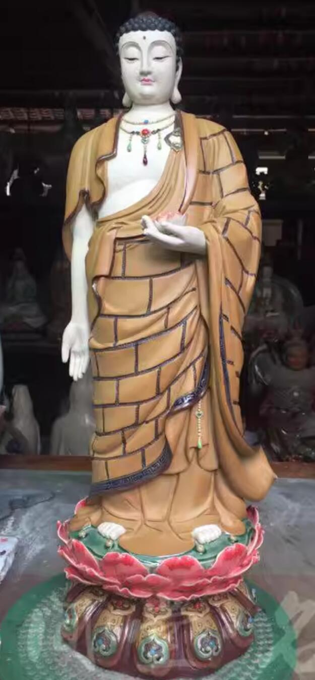Western Three Saints Amitabha Buddha Shiwan Ceramic Figurine Handmade Chinese Buddhist Statue