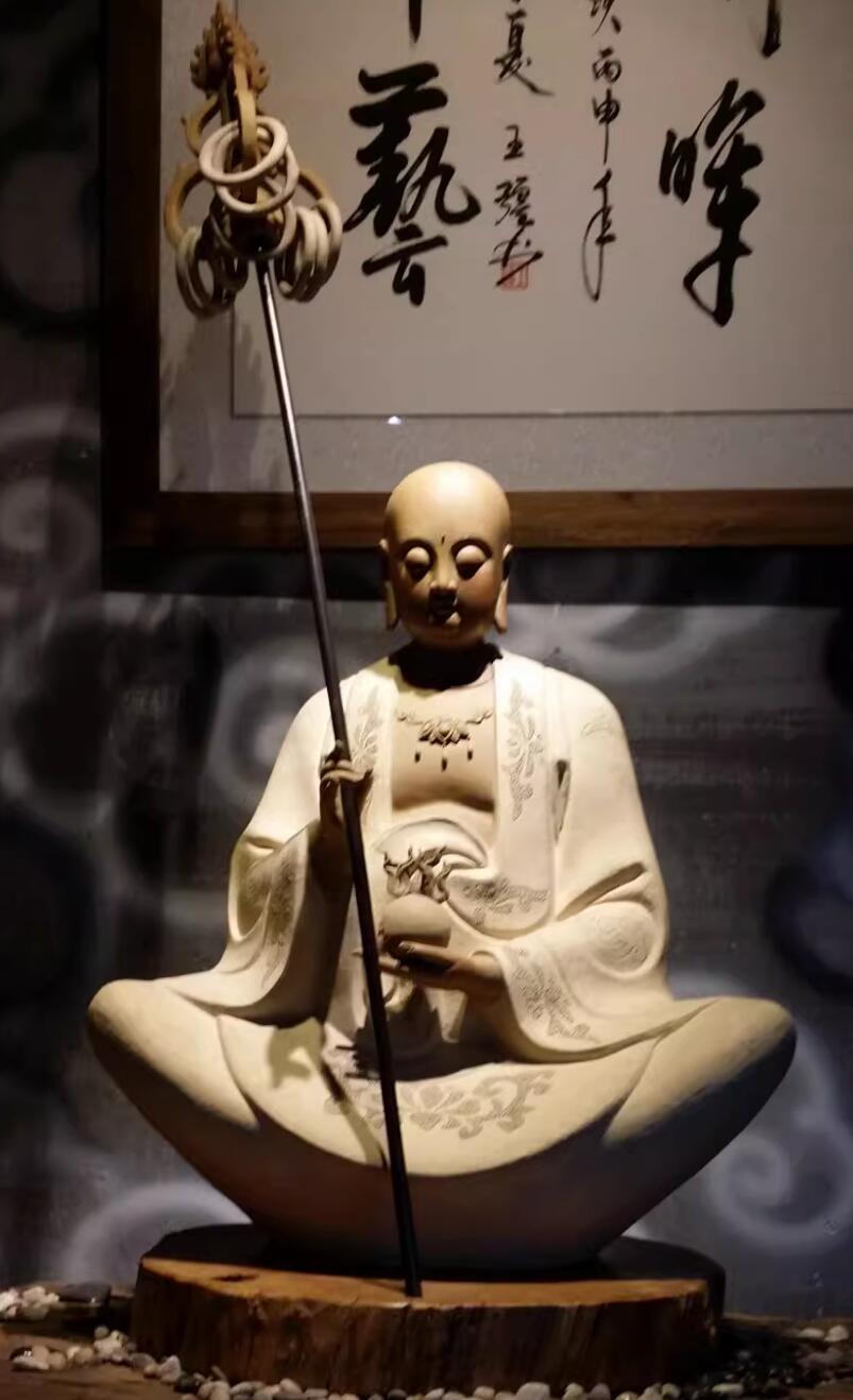 Seated Ksitigarbha Bodhisattva Shiwan Ceramic Figurine Buddhist Statue Chinese Ceramic Artwork