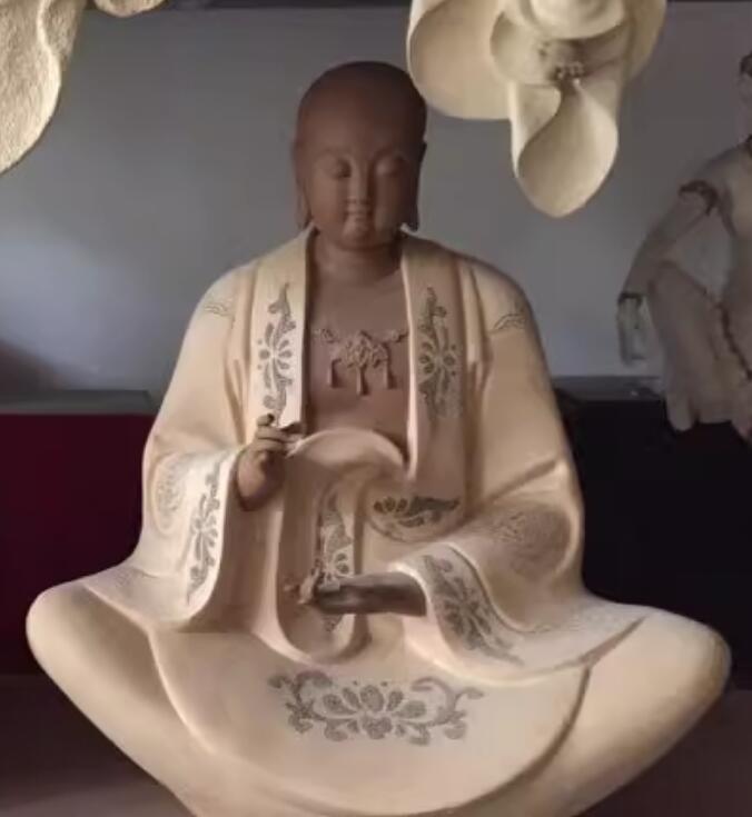 Seated Ksitigarbha Bodhisattva Shiwan Ceramic Figurine Buddhist Statue Chinese Ceramic Artwork