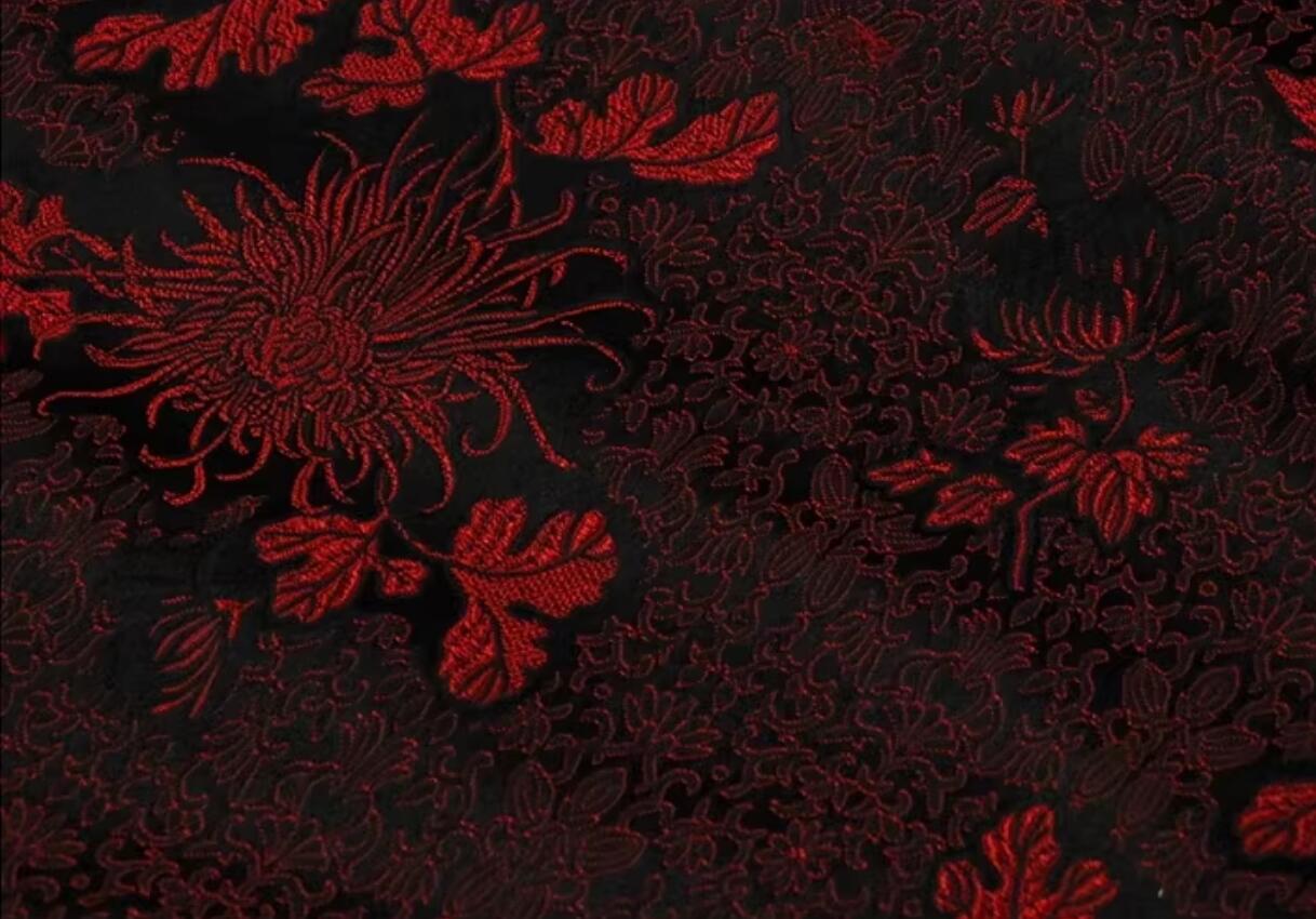 Chinese Classical Chrysanthemum Pattern Black Brocade Fabric