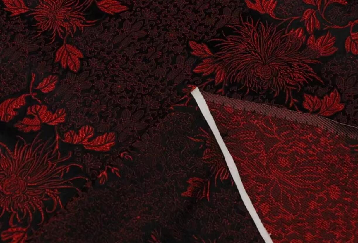 Chinese Classical Chrysanthemum Pattern Black Brocade Fabric