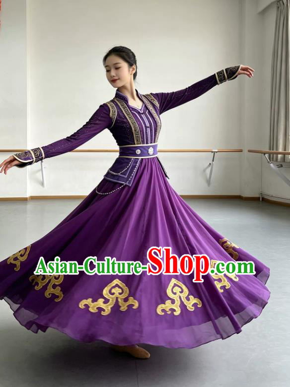 Mongolian Dance Performance Costume Chinese Ethnic Dance Purple Dress