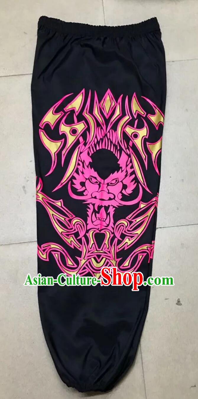 Chinese Lion Dance Costume Handmade Black Trousers Printing Lion Dance Pants