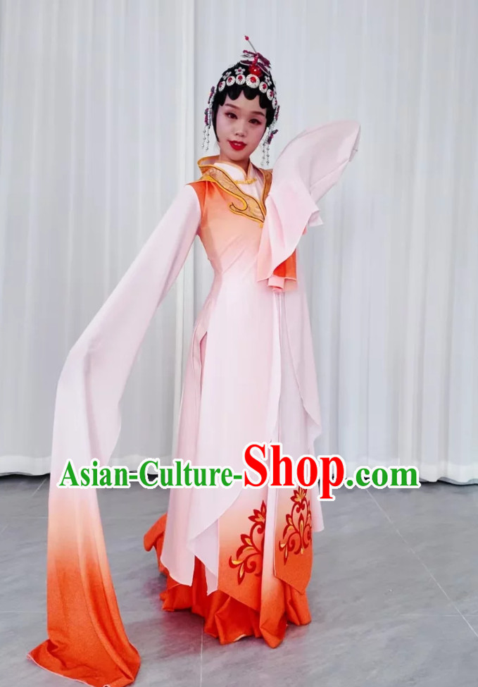 Qiao Hua Dan Dance Performance Costume Peking Opera Water Cloud Sleeves Dress Chinese Stage Performance Orange White Gradient Color Clothing