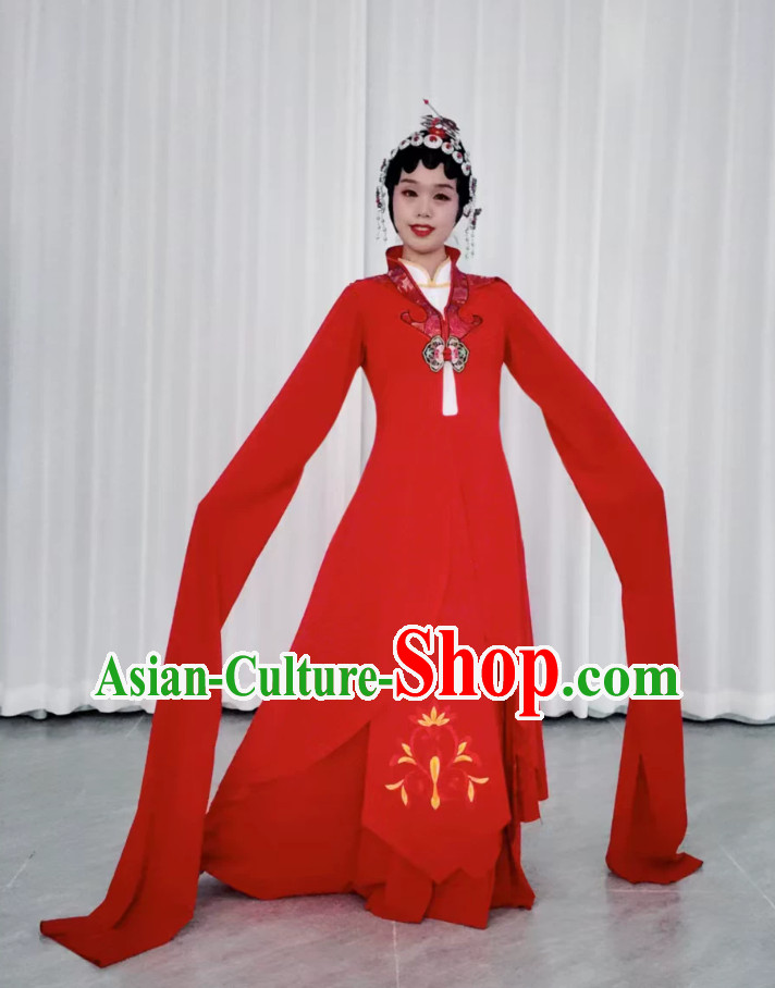 Chinese Stage Performance Red Clothing Qiao Hua Dan Dance Performance Costume Peking Opera Water Cloud Sleeves Dress
