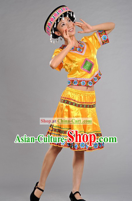 Chinese Miao Minority Stage Performance Dance Costumes and Hat for Women
