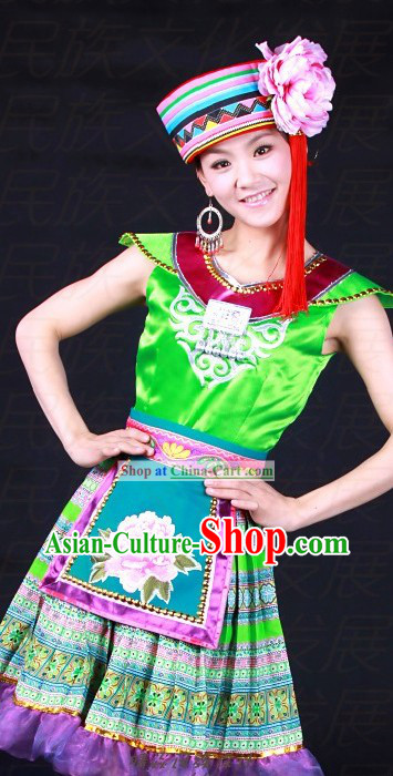 Chinese Miao Ethnic Clothing and Hat for Girls