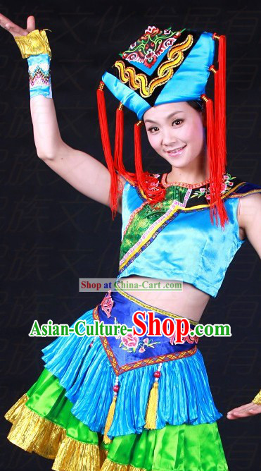 Chinese Zhuang Ethnic Clothes and Hat for Women