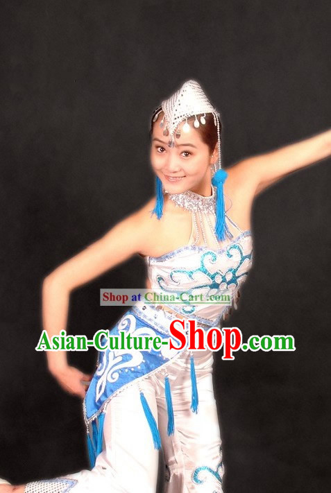 Traditional Chinese Stage Performance Minority Dance Costume and Hat