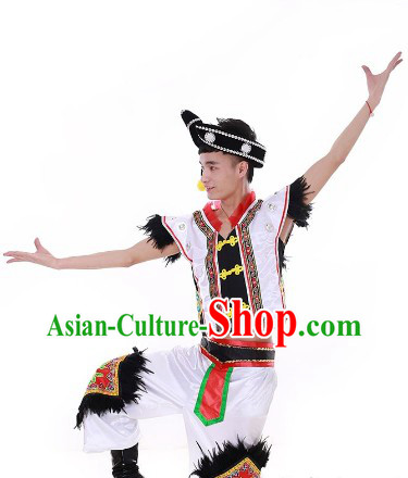Chinese Festival Celebration Stage Performance Yi People Dance Costumes and Hat for Men