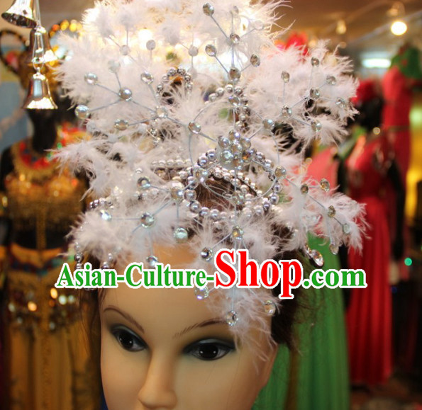 Chinese Stage Performance Classic Dance Apparel Feather Folk Dancing Headdress Headpieces Hair Accessories