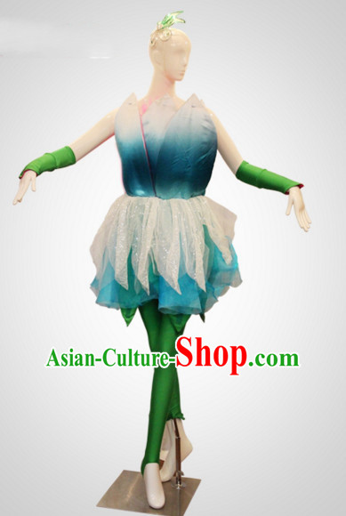 Chinese Folk Leaf Dance Costumes and Flower Headdress Props for Women
