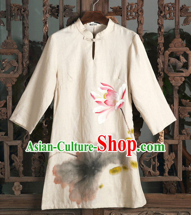 Top Chinese Classical Traditional Hands Painted Lotus Blouse for Ladies
