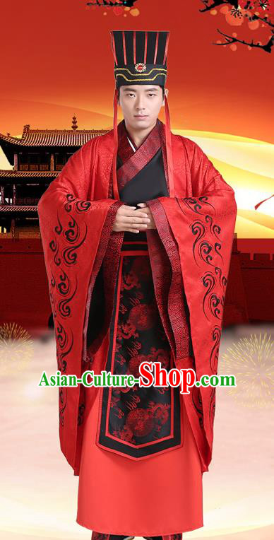 Traditional Chinese Han Dynasty Embroidered Wedding Costume, China Ancient Bridegroom Hanfu Clothing for Men