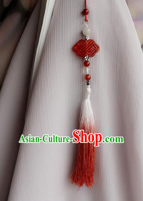 Top Grade Traditional China Ancient Palace Red Jade Accessories Pendant, China Ancient Swordsman Tassel Waist Pendant