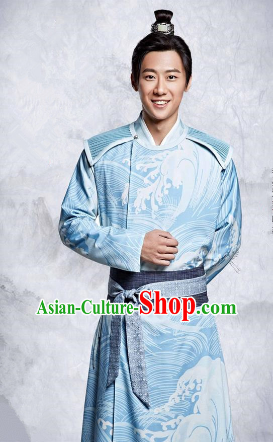 Traditional Ancient Chinese Northern and Southern Dynasties Swordsman Scholar Costume, The Entangled Life of Qingluo Nobility Childe Hanfu Clothing and Headpiece Complete Set