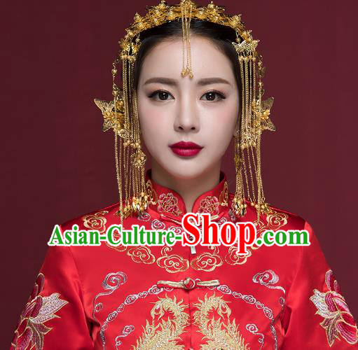Traditional Handmade Chinese Ancient Classical Hair Accessories Bride Wedding Hair Clasp Phoenix Coronet, Xiuhe Suit Hair Jewellery Hair Fascinators Hairpins for Women