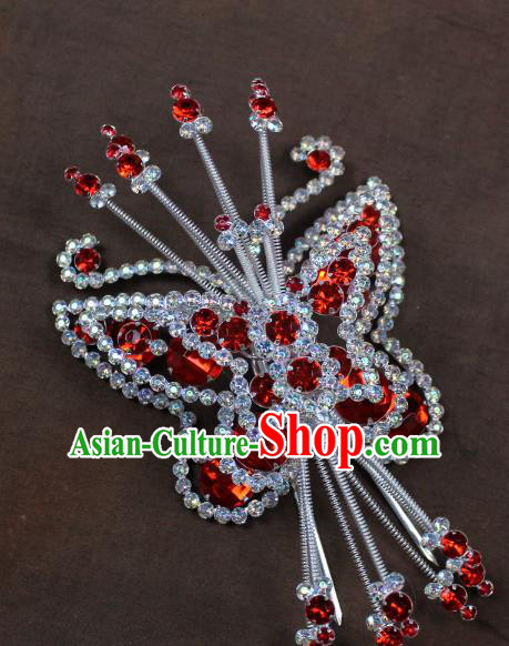 Traditional China Beijing Opera Actress Hair Accessories Crystal Butterfly Hairpins, Chinese Peking Opera Diva Headwear