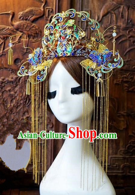 Chinese Handmade Classical Hair Accessories Ancient Tassel Phoenix Coronet Hairpins Hair Clip for Women