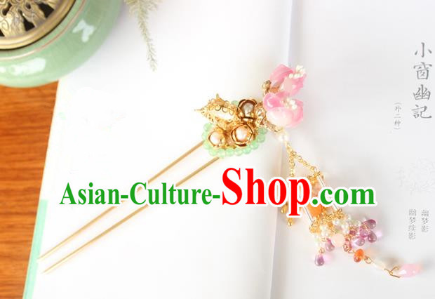Chinese Ancient Handmade Palace Pink Flowers Hair Clip Hair Accessories Hanfu Hairpins for Women