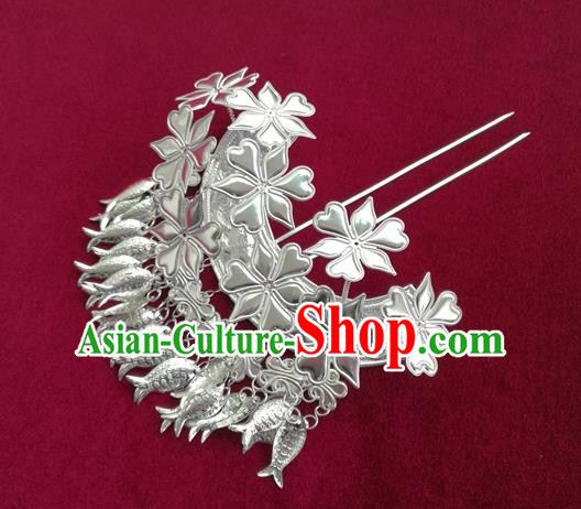 Chinese Traditional Miao Nationality Hair Clip Hair Accessories Hanfu Sliver Fishes Tassel Hairpins for Women