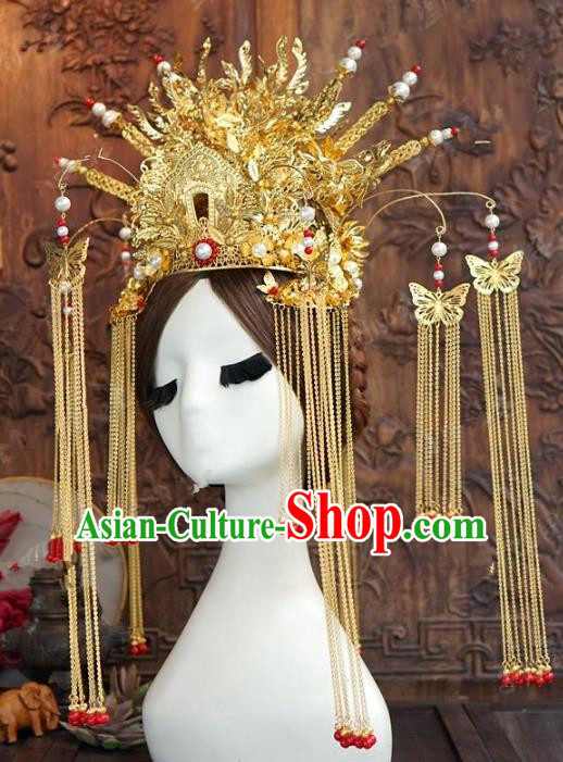 Chinese Handmade Wedding Hair Accessories Ancient Queen Phoenix Coronet Hairpins Complete Set for Women