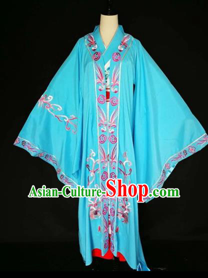 Chinese Traditional Beijing Opera Queen Clothing Peking Opera Actress Blue Costumes for Adults