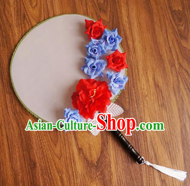 Chinese Traditional Hanfu Handmade Red Peony Palace Fans Ancient Princess Silk Round Fan for Women