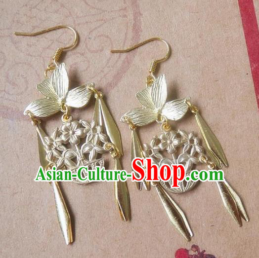 Chinese Ancient Princess Jewelry Accessories Traditional Hanfu Golden Earrings for Women
