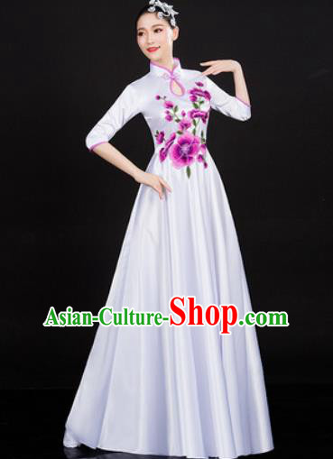 Chinese Traditional Classical Dance White Dress Umbrella Dance Stage Performance Costume for Women