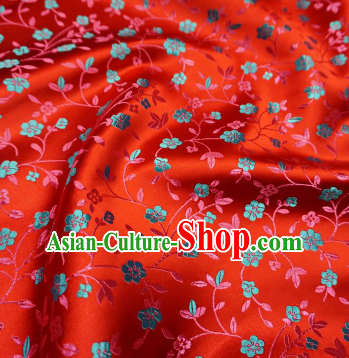 Asian Chinese Traditional Satin Fabric Classical Twine Flowers Pattern Red Brocade Tang Suit Silk Material