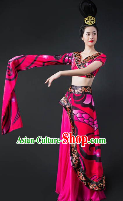 Chinese Classical Dance Rosy Dress Traditional Umbrella Dance Stage Performance Costume for Women