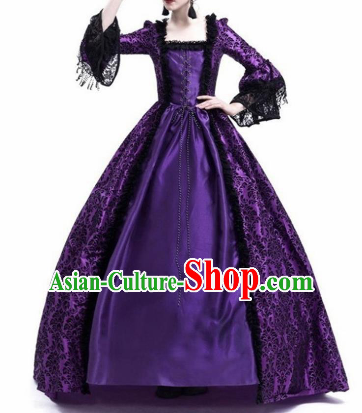 Traditional Europe Middle Ages Countess Purple Dress Halloween Cosplay Stage Performance Costume for Women