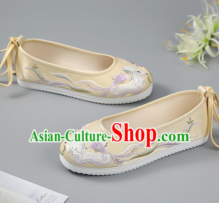 China Light Yellow Embroidered Shoes Princess Shoes Traditional Hanfu Shoes Handmade Cloth Shoes Ancient Shoes