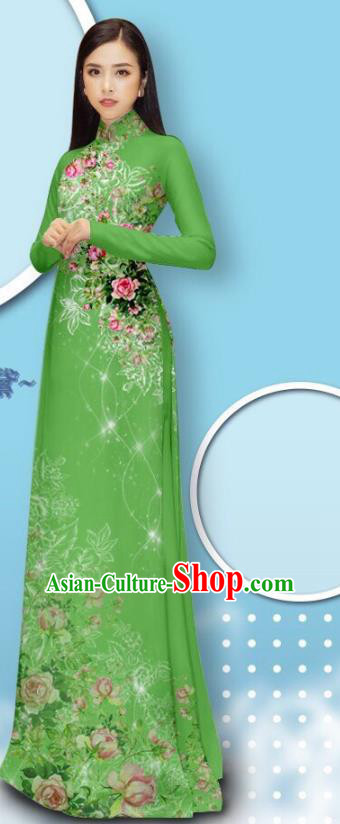 Custom Asian Vietnam Printing Lotus Royalblue Ao Dai Uniforms ...