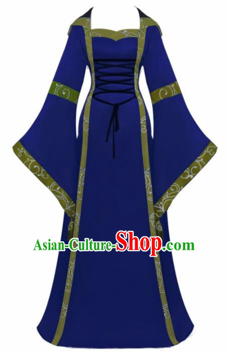 Western Halloween Cosplay Princess Royalblue Dress European Traditional Middle Ages Court Costume for Women